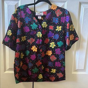 Worthington Vintage Black Floral Button-Up Blouse